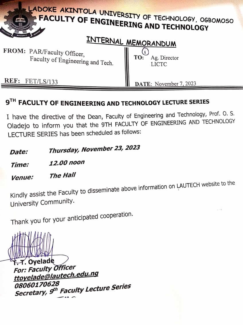 9th Faculty of Engineering and Technology Lecture Series